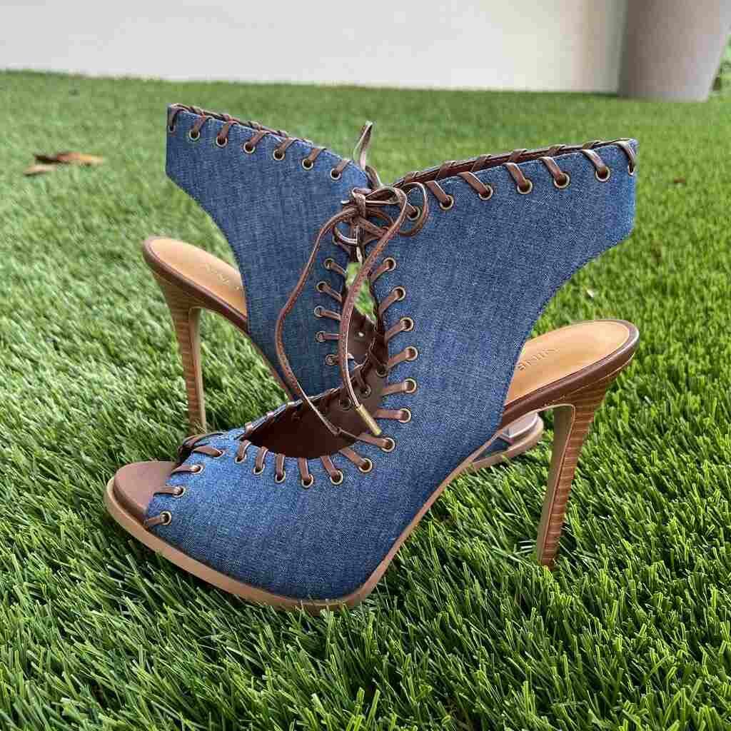 Casual Blue Color High Heel Denim Shoes_11