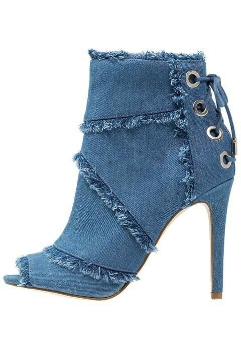Casual Blue Color High Heel Denim Shoes_4