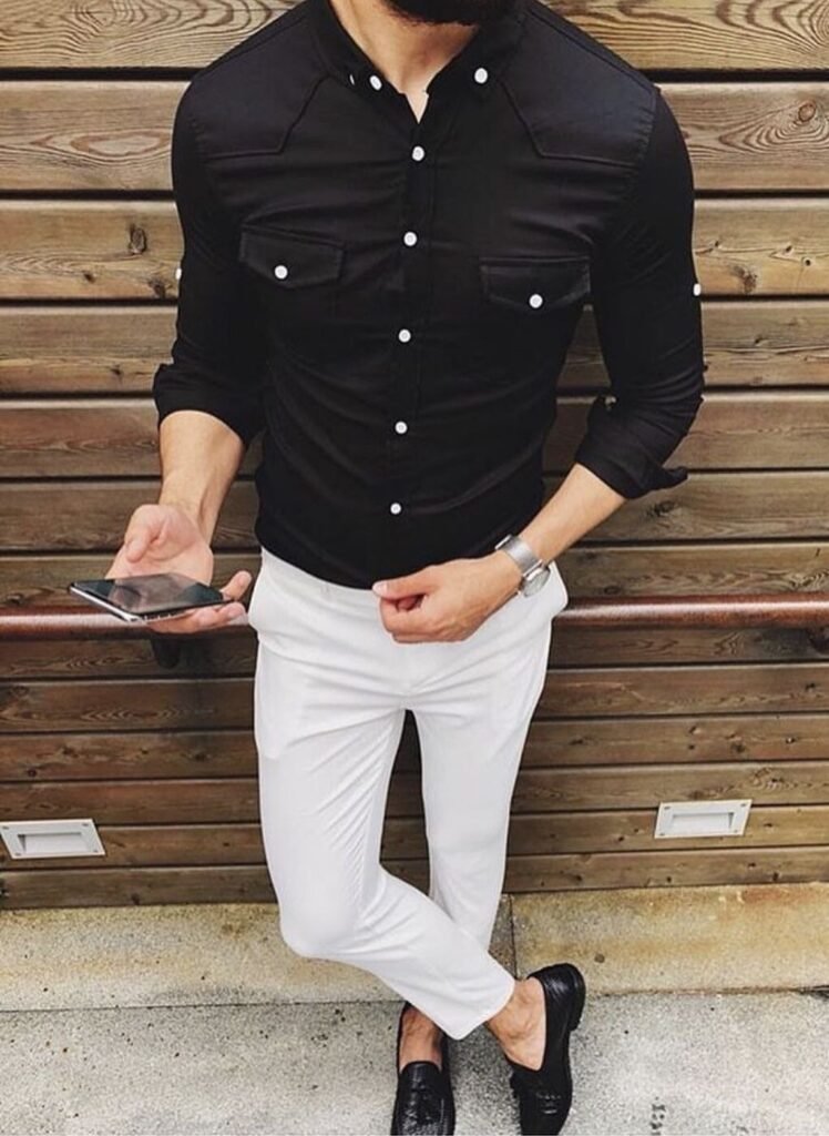 Black shirt with white pant